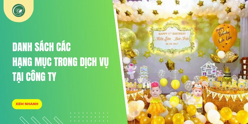 Danh sách các hạng mục trong dịch vụ cuả công ty